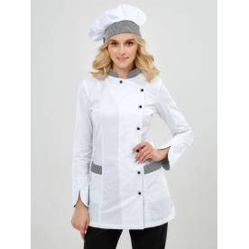 Китель Алина жен (50%хл-50%пэ/150гр; белый/клетка) Китель Алина жен (50%хл-50%пэ/150гр; белый/клетка)
